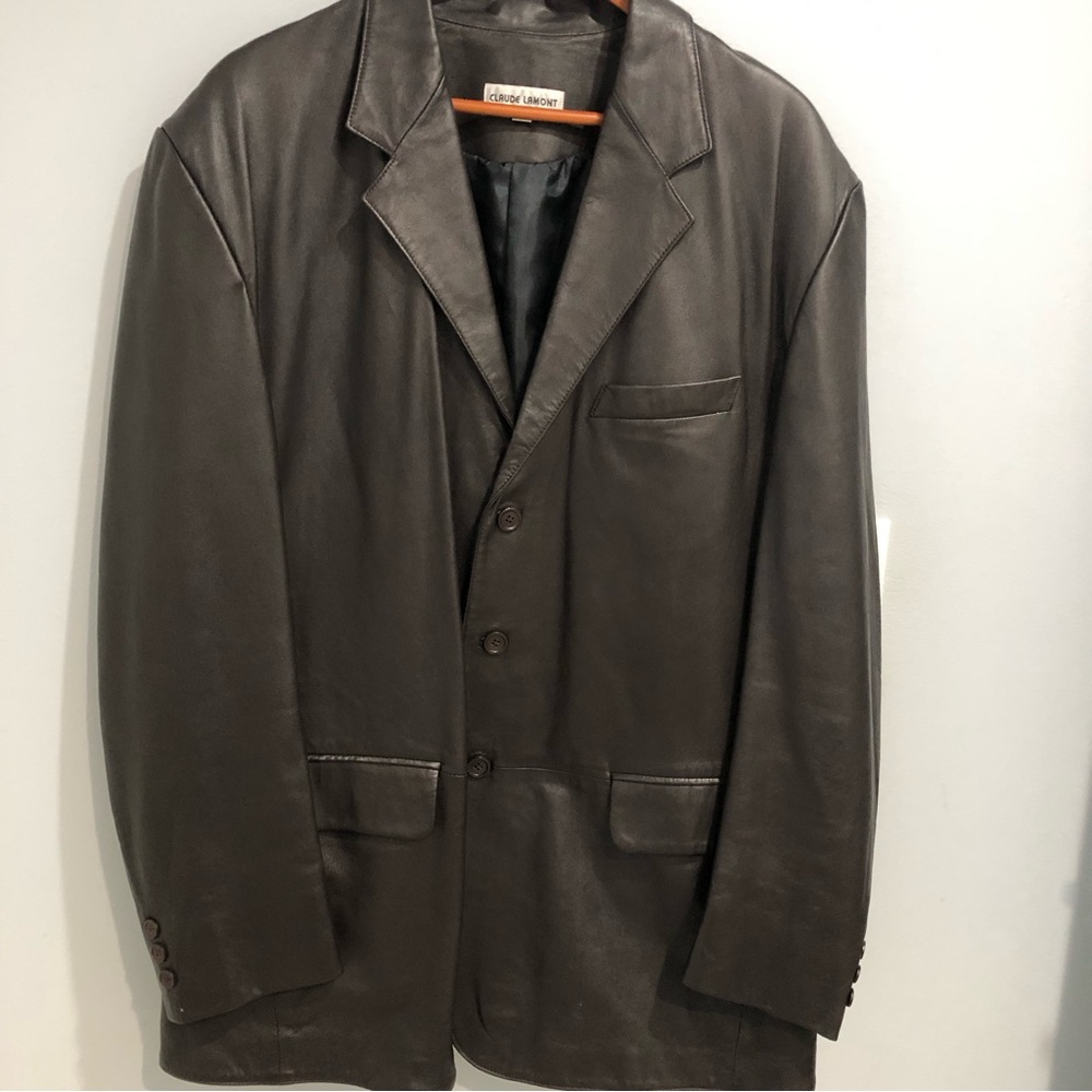 Men’s Claude Lamont black leather jacket Sz 46